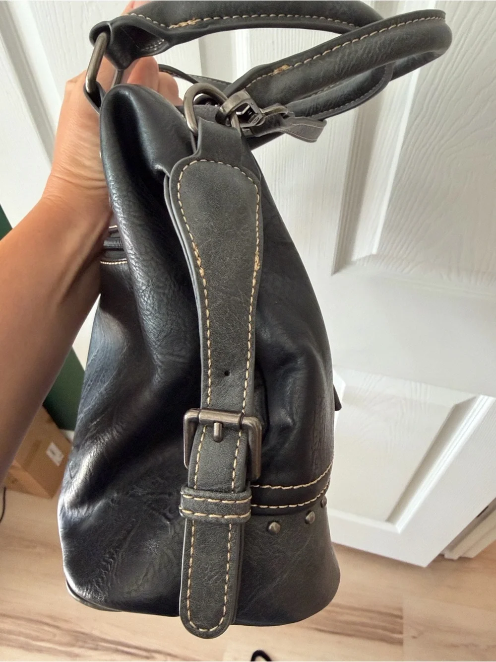 Wrangler Black and Gray Two-Tone Satchel with Stud Trim